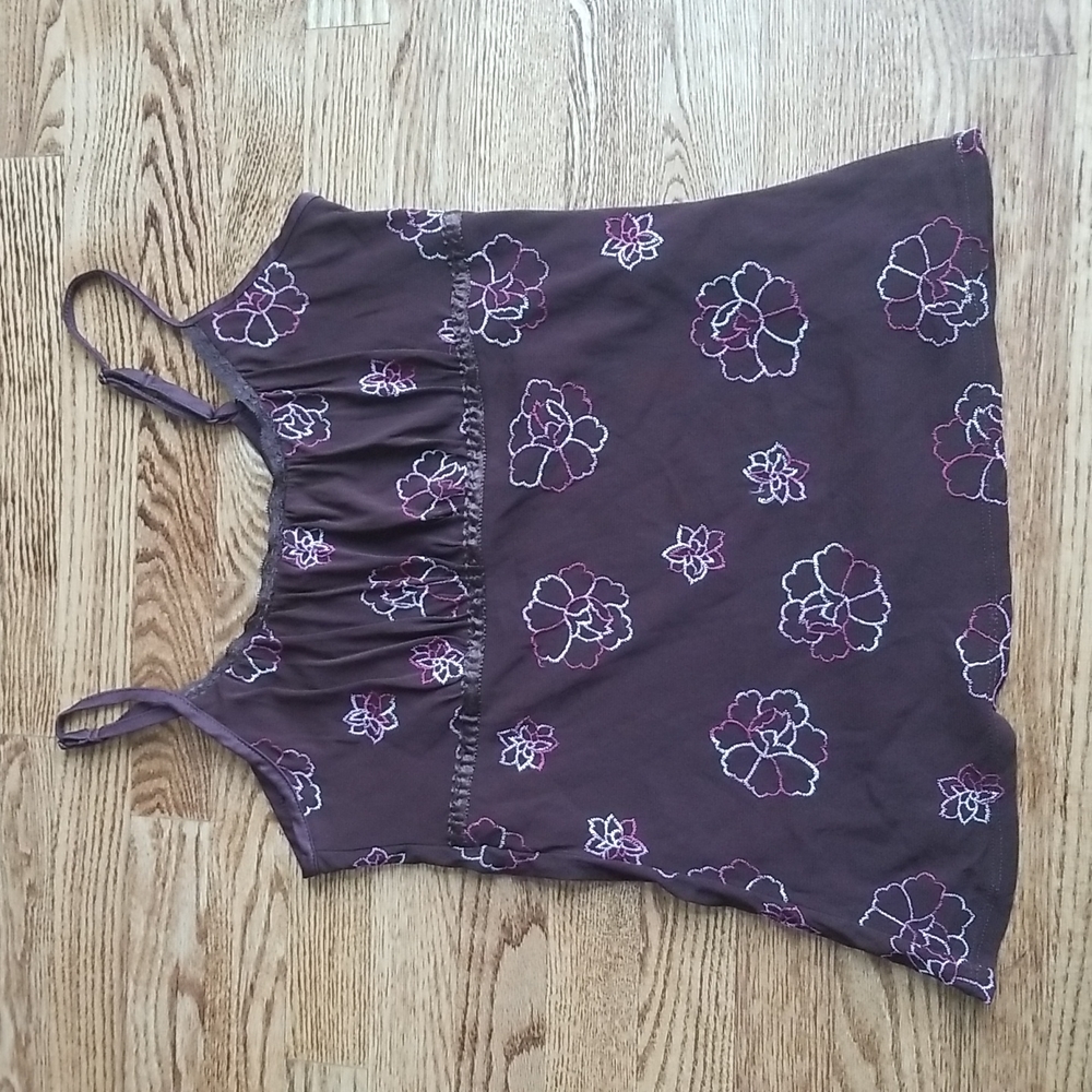 (L) Ricki's Floral Embroidery Spaghetti Strap Empire Waist Tank Top